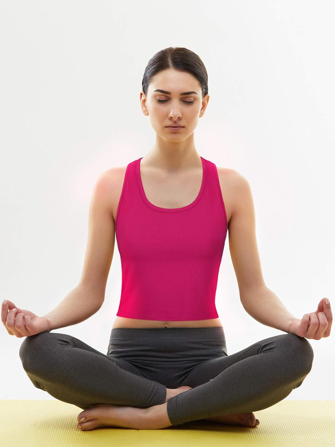 4 Pieces Basic Crop Tank Tops Sleeveless Racerback Sport Cotton Tank Tops for Women (Black, White, Rose Red, Purple,Large)