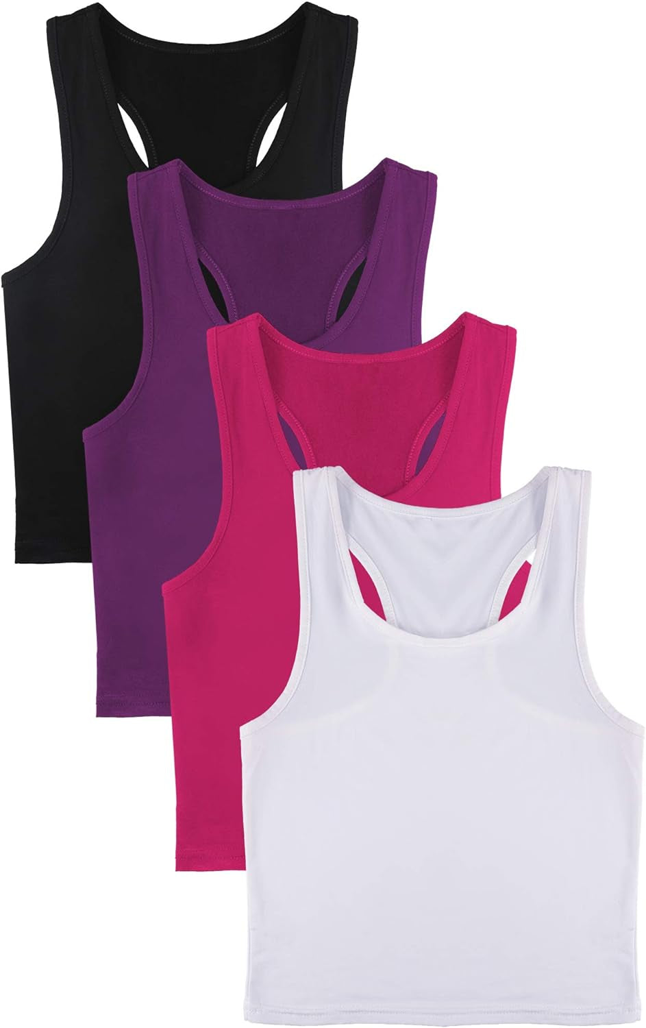 4 Pieces Basic Crop Tank Tops Sleeveless Racerback Sport Cotton Tank Tops for Women (Black, White, Rose Red, Purple,Large)